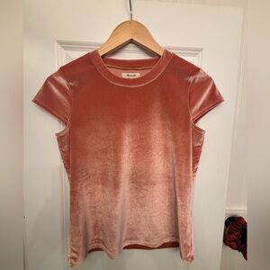 Madewell Velvet Short Sleeve Top in Peach